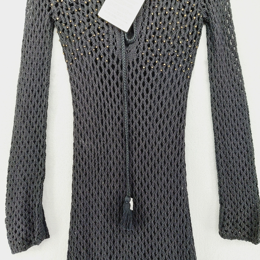 NEW Patrizia Pepe Black Crochet Knit Long Sleeve Dress with Slip Liner P1177 - Picture 4 of 15